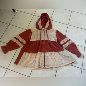 POL Burnt Orange and Cream Hooded Jacket